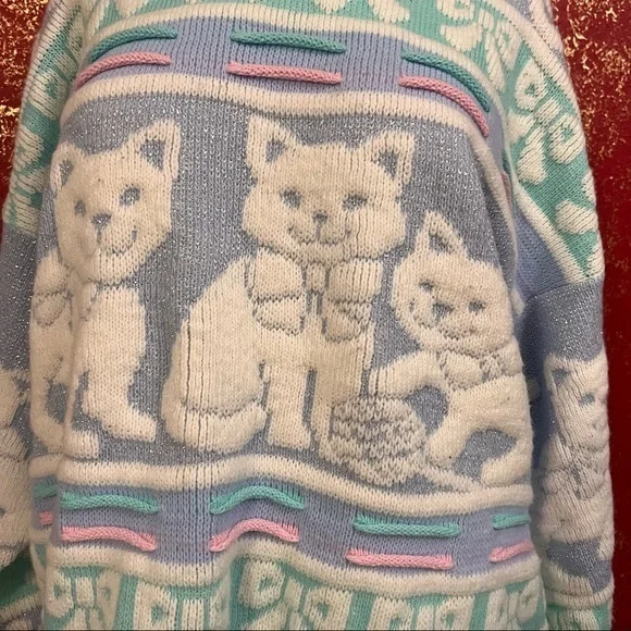 ROSE Vintage Pastel Cat Kitten Fairy Kei kawaii Jumper Sweater M - Picture 3 of 9